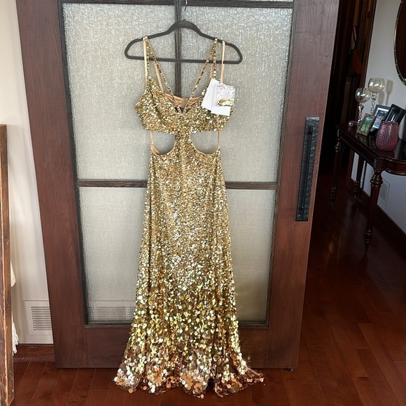 Mac Duggal Thin Strap Cut Out Gown With Ombre Sequins size 10 Sold out size! - Picture 8 of 15